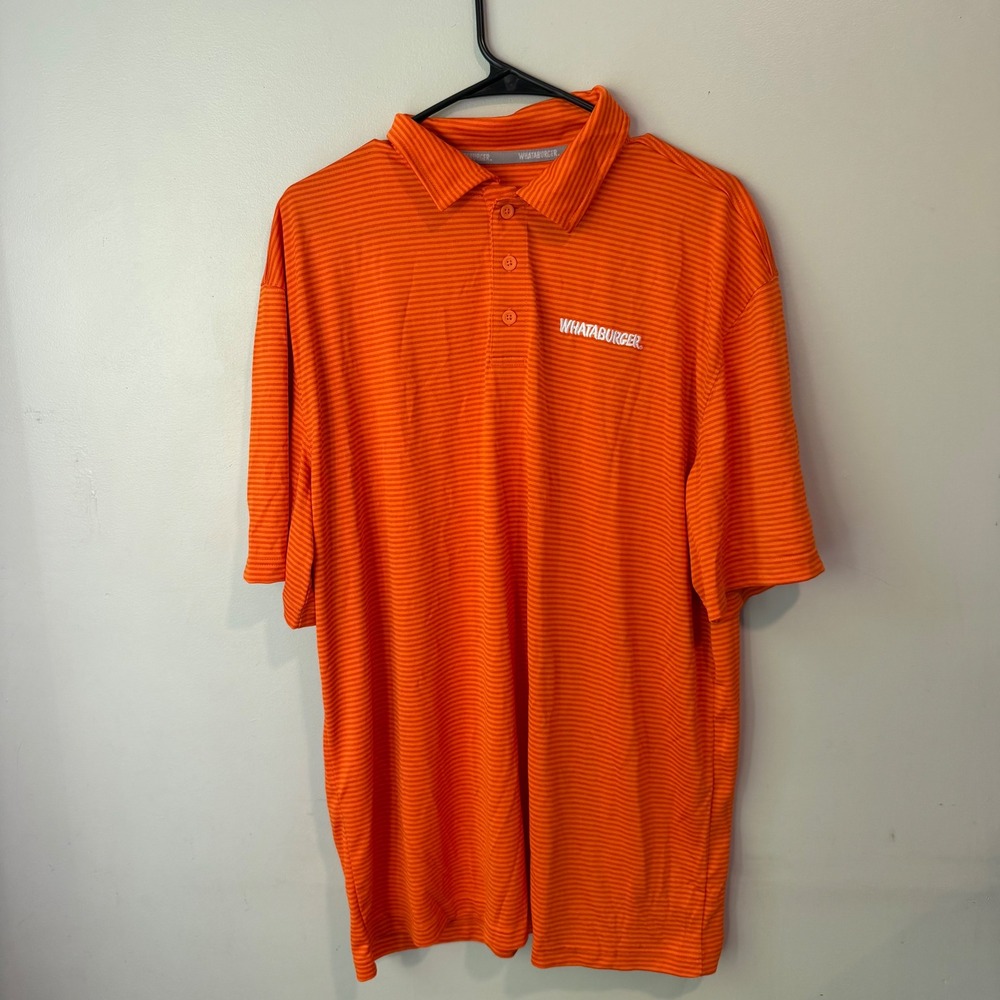 Whataburger Mens XL Orange Striped Performance Polo Shirt Short Sleeve Logo 158